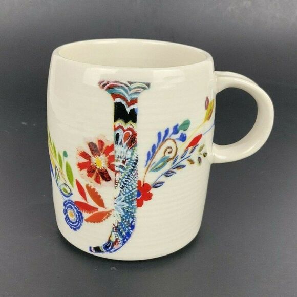 Anthropologie Petal Palette Starla Halfmann Letter J Coffee Mug 14 fl oz Ceramic - Picture 1 of 6